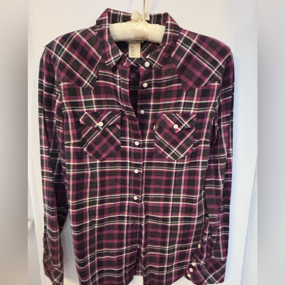 Leviβs Flannel Pink & Black Plaid SZ M WesternCore